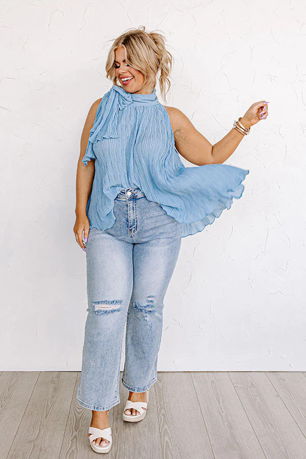Lead Me Back To You Pleated Top in Airy Blue Curves | Impressions Online Boutique
