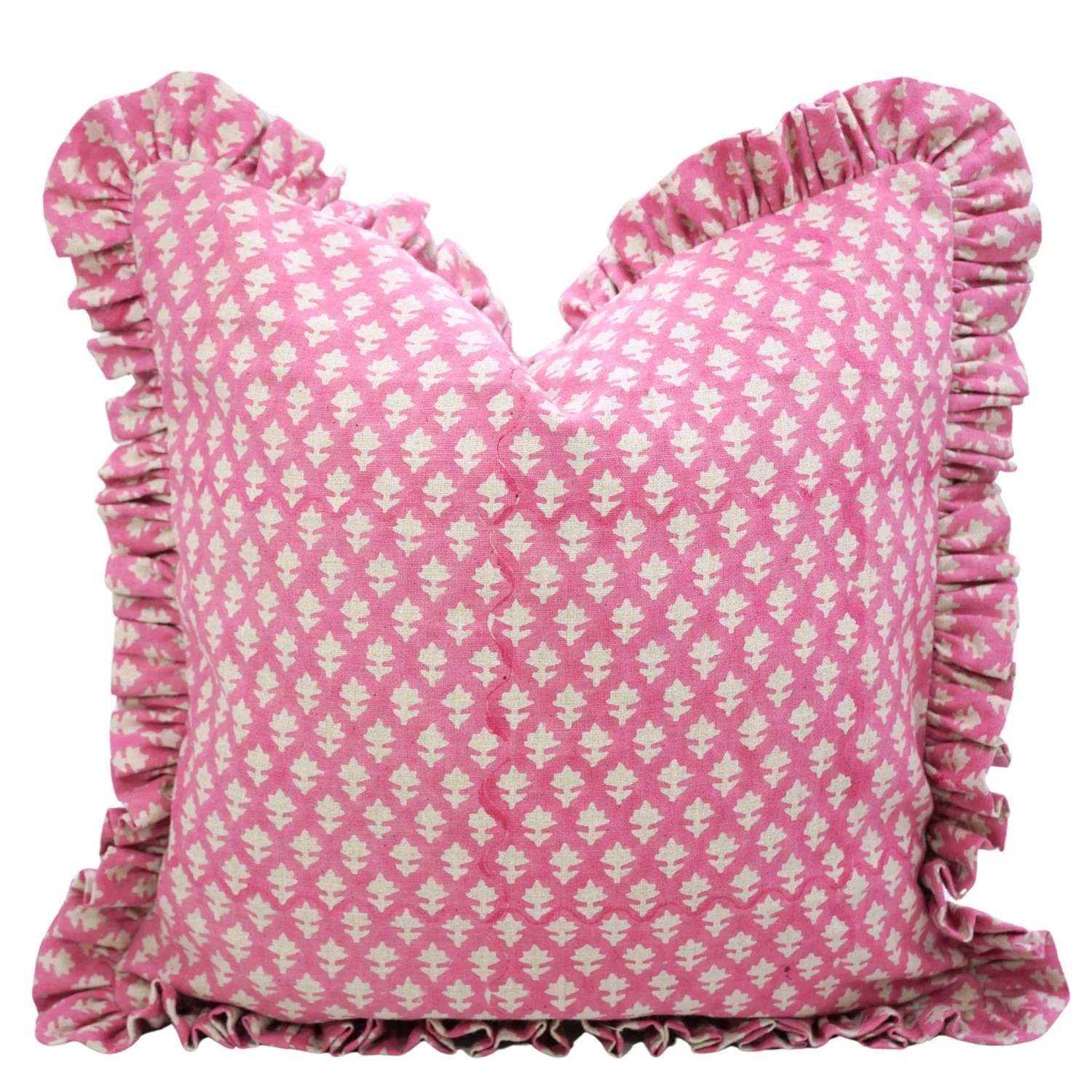 Fabdivine Vintage Handmade Frill Cushion Cover Linen Block Print Throw Pillow for Stylish Home- P... | Wayfair North America