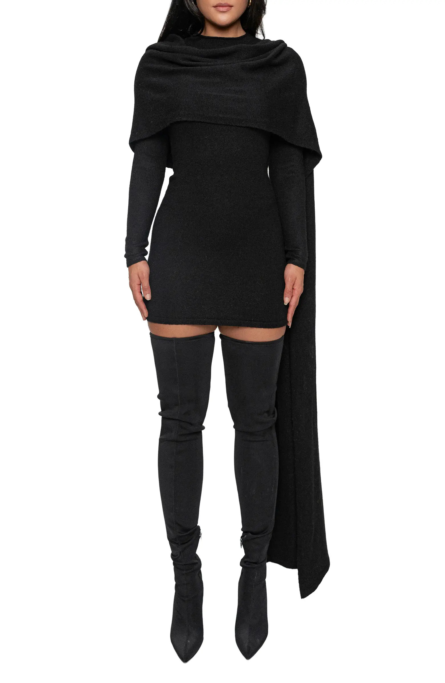 Long Sleeve Scarf Body-Con Minidress | Nordstrom