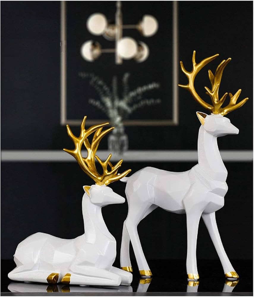 2pcs 3D Geometric Elk Resin Statue, Seated and Standing Elegant Lucky Deer, Luxurious Simple Styl... | Amazon (US)