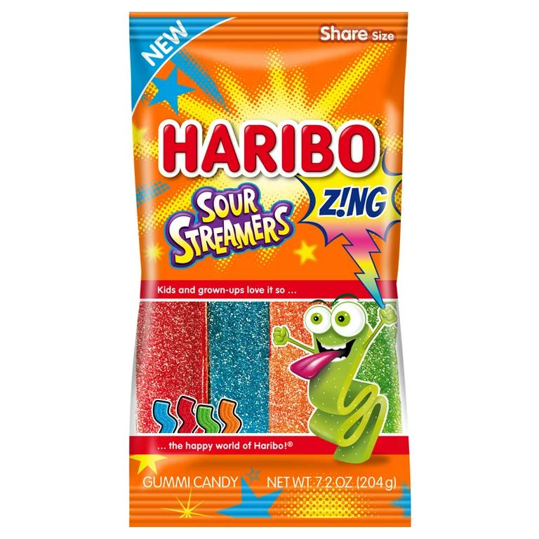 HARIBO Sour Streamers gummi candy, Pack of 1 7.2oz Peg Bag - Walmart.com | Walmart (US)