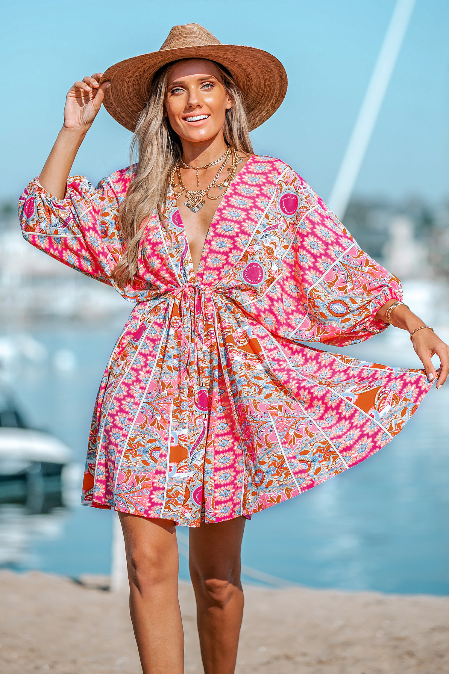 Honopu Paisley Print Plunge Mini Dress | Cupshe US