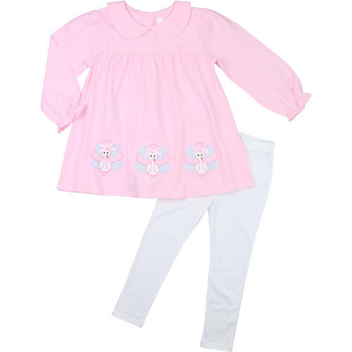 Pink Knit Applique Turkey Legging  Set | Cecil and Lou