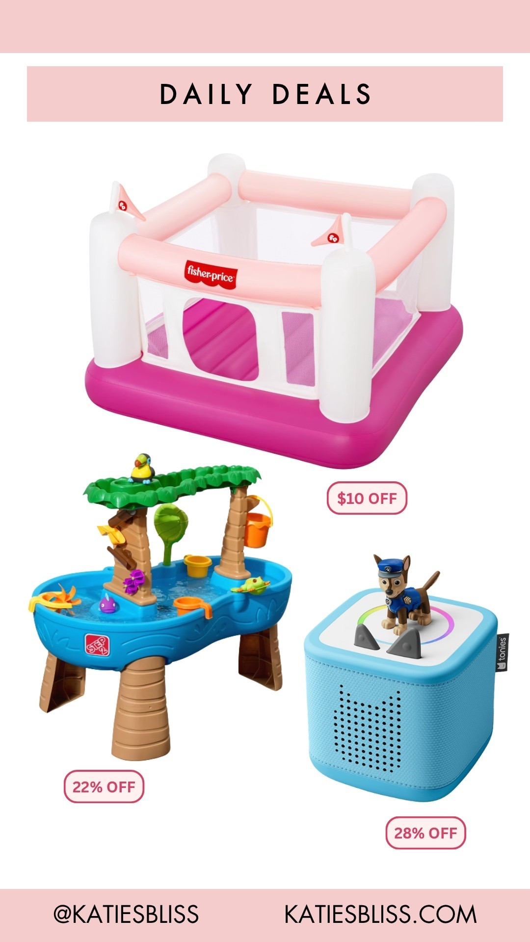 Daily deals ✨

Walmart. Kids. Deals. Markdown. Sale. Rollback. Bounce house. Outdoor toy. Water table. Tonie box. 



#LTKKids #LTKSaleAlert