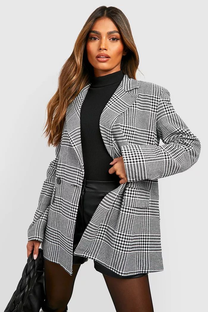 Dogtooth Flannel Relaxed Fit Tailored Blazer | boohoo (US & Canada)