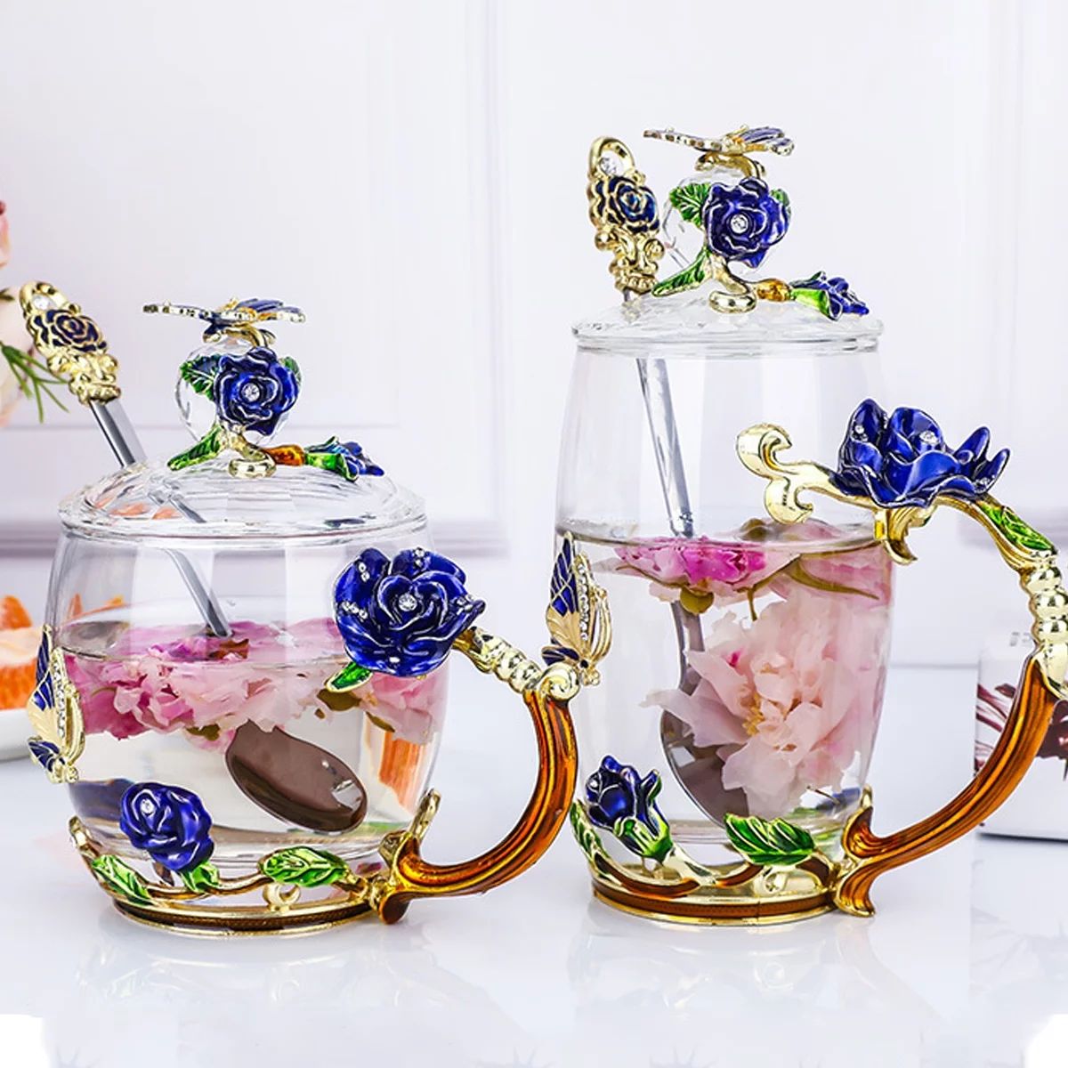 Flower Glass Tea Mug Flower Lead-Free Hand Made Enamel Rose Clear Glass Coffee Cup Mother Christm... | Walmart (US)