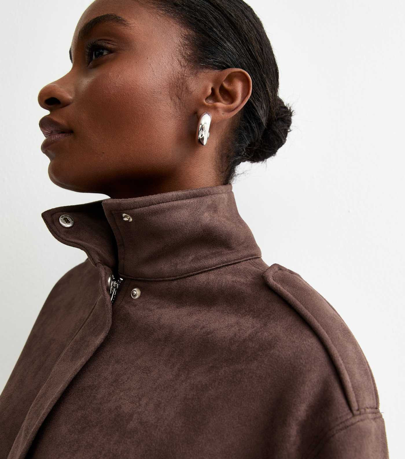 Brown Faux Suede High Neck Bomber Jacket | New Look | New Look (UK)