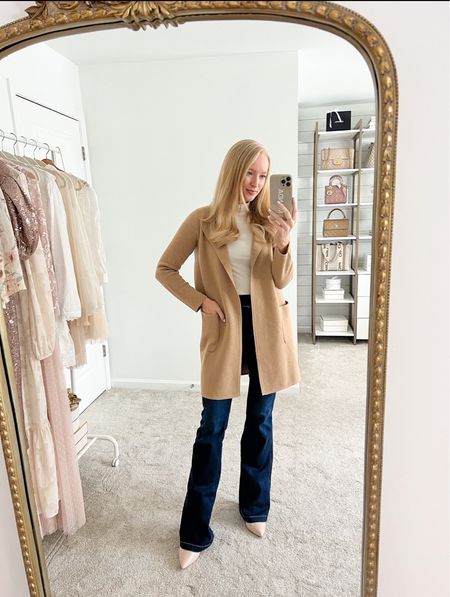 Adorable and easy casual outfit for the holiday season. Loving this neutral coatigan from J.Crew. Sized down two sizes for a closer fit but it’s meant to be oversized!

#LTKstyletip #LTKHoliday #LTKSeasonal