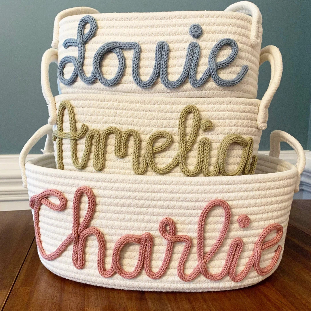Baby Shower Gift Basket, Customized Rope Basket, Custom Name Basket, Monogram Gift Basket, Baby G... | Etsy (US)