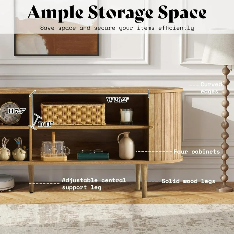 VANACC Mid Century Modern TV Console, 70" Tambour Door Cabinet with Wood Legs for Living Room, Br... | Walmart (US)