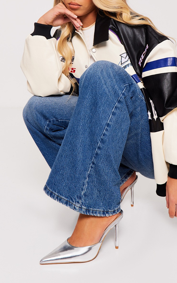 Silver Metallic PU Point Toe High Heeled Court Mules | PrettyLittleThing UK