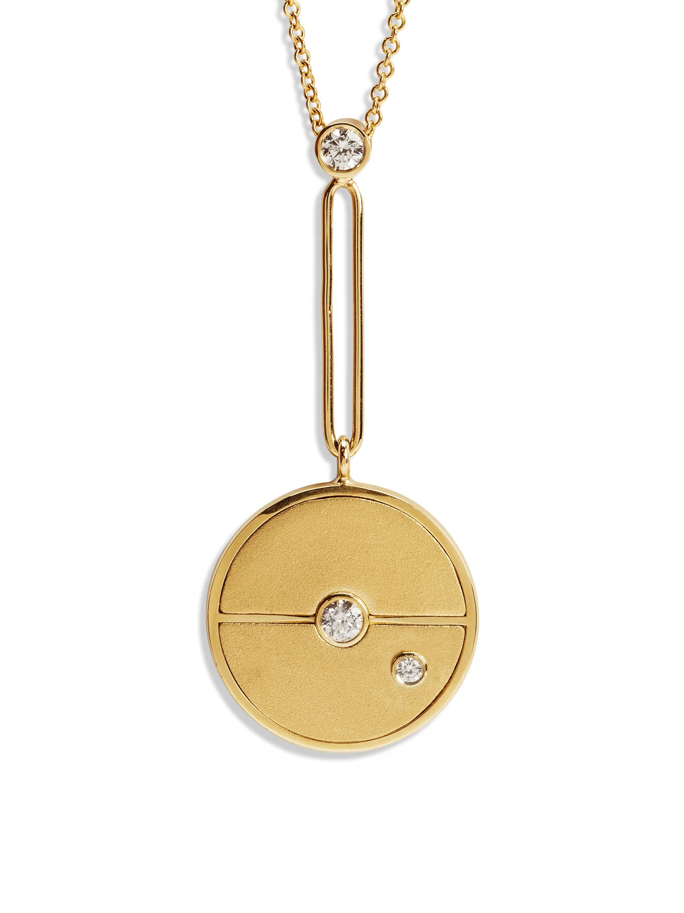 Signature Brushed Gold and Diamond Compass Yellow Gold Necklace | YLANG 23