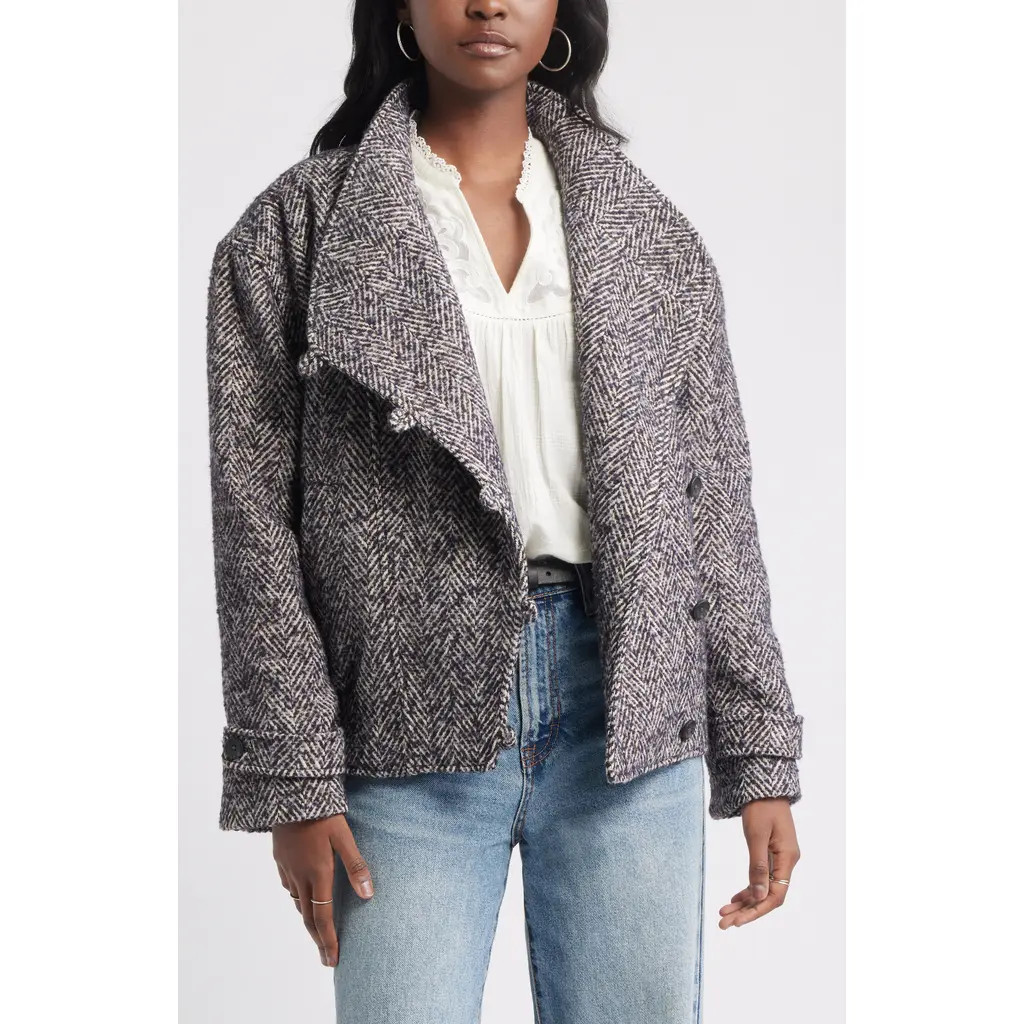 Treasure & Bond Herringbone Twill Jacket in Brown- Blue Tweed at Nordstrom Rack, Size X-Large | Nordstrom Rack
