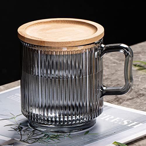 Wildnut Glass Mug with Lid, Iridescent Glass Coffee Mugs Classical Stripes Glass Tea Cup for Latte C | Amazon (US)