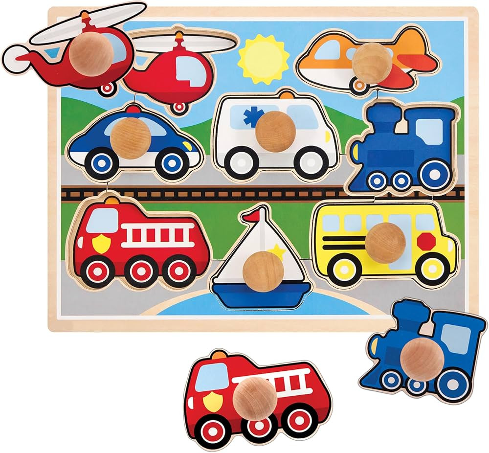 Melissa & Doug Vehicles Jumbo Knob Wooden Puzzle (8 pcs) | Amazon (US)
