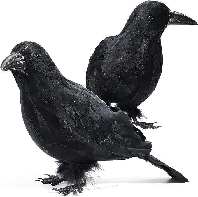 GABOSS Halloween Decorations Realistic 2 PCS Birds Black Feathered Crows - Halloween Ravens Prop ... | Amazon (US)