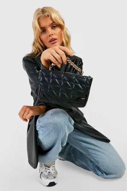 Quilted Gold Bead Handle Grab Bag | Boohoo.com (US & CA)