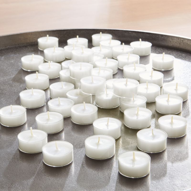 White Clear-Cupped 3-Hour Tealights, Set of 50 + Reviews | Crate & Barrel | Crate & Barrel