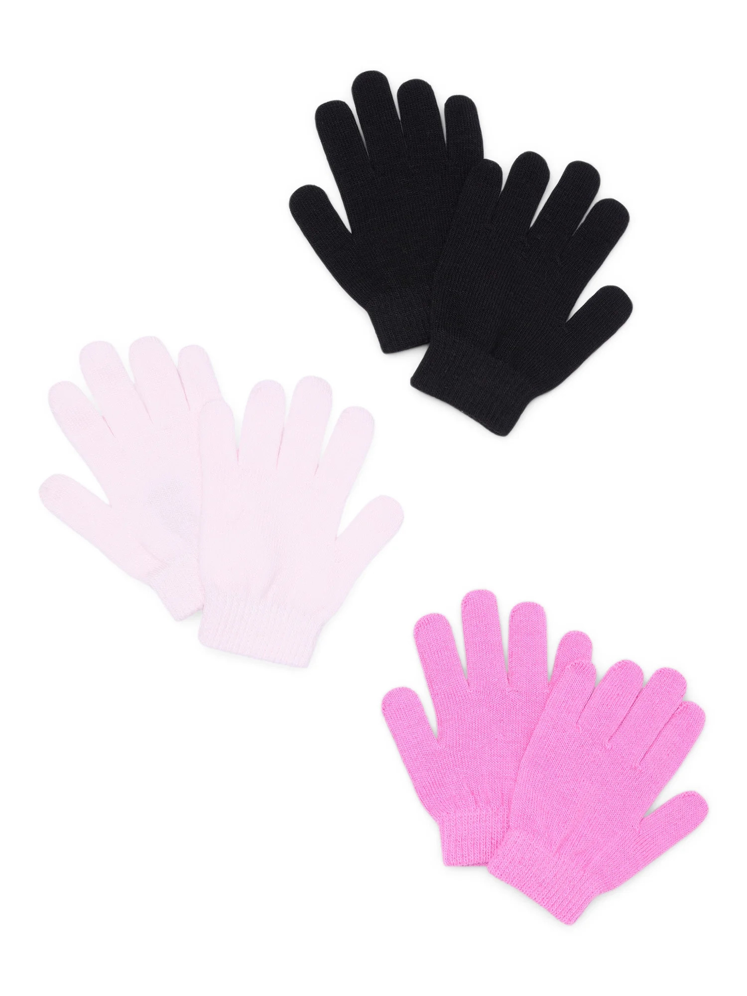 Wonder Nation Girls’ Magic Knit Gloves, 3-Pack, Pink Confection | Walmart (US)