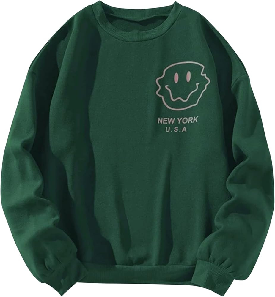 SAFRISIOR Women Oversized Fleece New York Letter Print Graphic Sweatshirt Long Sleeve Crewneck Pullo | Amazon (US)