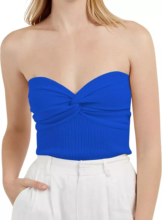 Easy Attention Cobalt Blue Strapless Smocked Bustier Crop Top