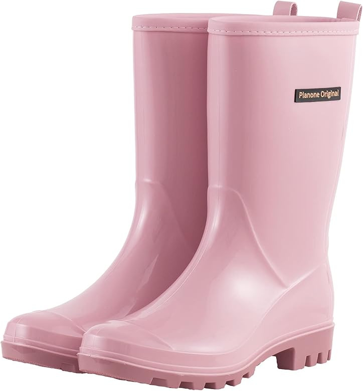 Planone Mid Calf Rain Boots For Women Waterproof Garden Shoes Anti-Slipping Rainboots for Ladies Com | Amazon (US)