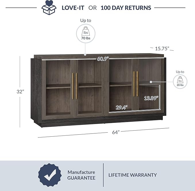 BELLEZE Sideboard Buffet Cabinet, Modern Wood Glass-Buffet-Sideboard with Storage, Console Table ... | Amazon (US)