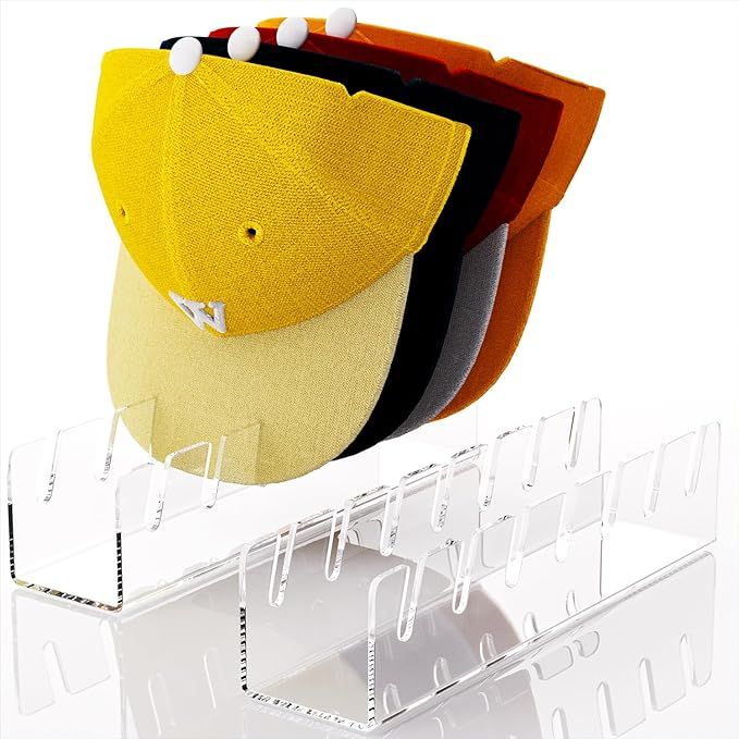 Hat Stand for Baseball Caps, 2 Pcs No Install Acrylic Hat Organizer for 14 Baseball Caps, Hat Hol... | Amazon (US)
