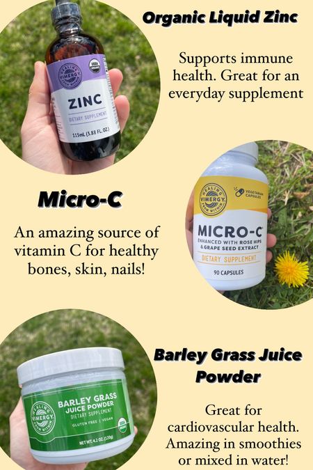 Zinc, Micro-C, and Barley Grass Juice Powder! Some of my favorite Vimergy products! 

#LTKfitness #LTKActive
