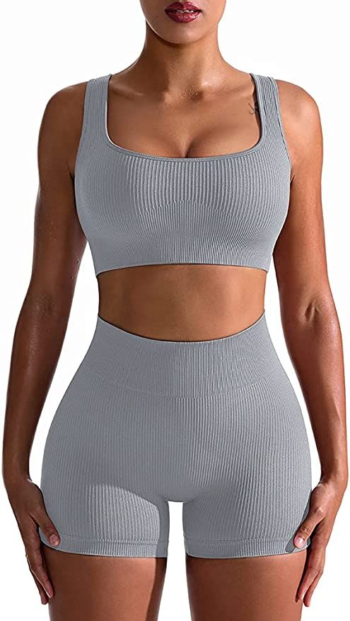 OQQ Workout Outfits for Women 2 Pieces Seamless Ribbed High Waist Leggings with Sports Bra Exercise  | Amazon (DE)