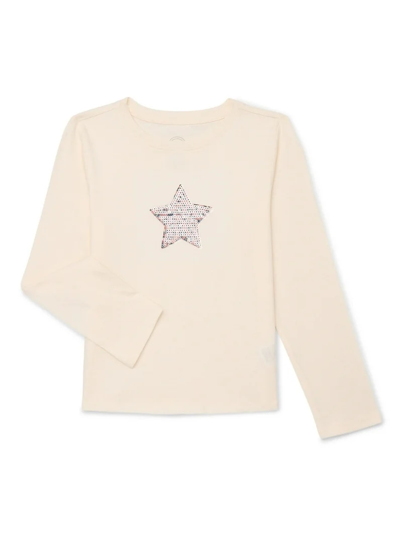 Wonder Nation Girls Embellished Tee with Long Sleeves, Sizes 4-18 & Plus | Walmart (US)