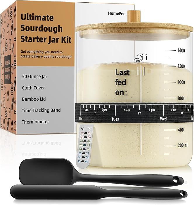 Premium Sourdough Starter Kit - 50 oz Large Glass Jar with Bamboo Lid, Cloth Cover, Date Tracker,... | Amazon (US)