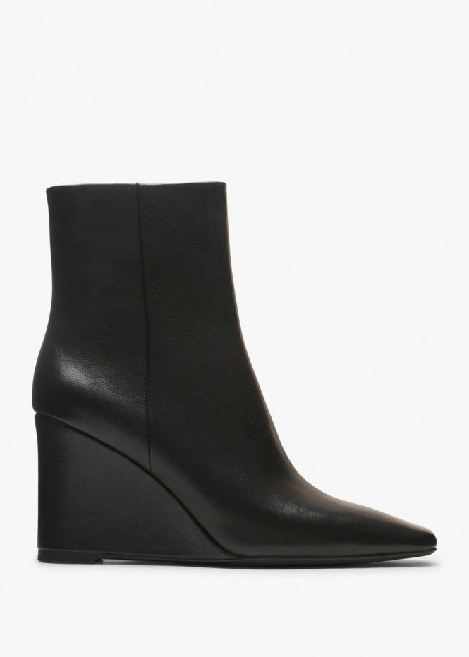 Spire Black Leather Wedge Ankle Boots | Daniel Footwear (UK)