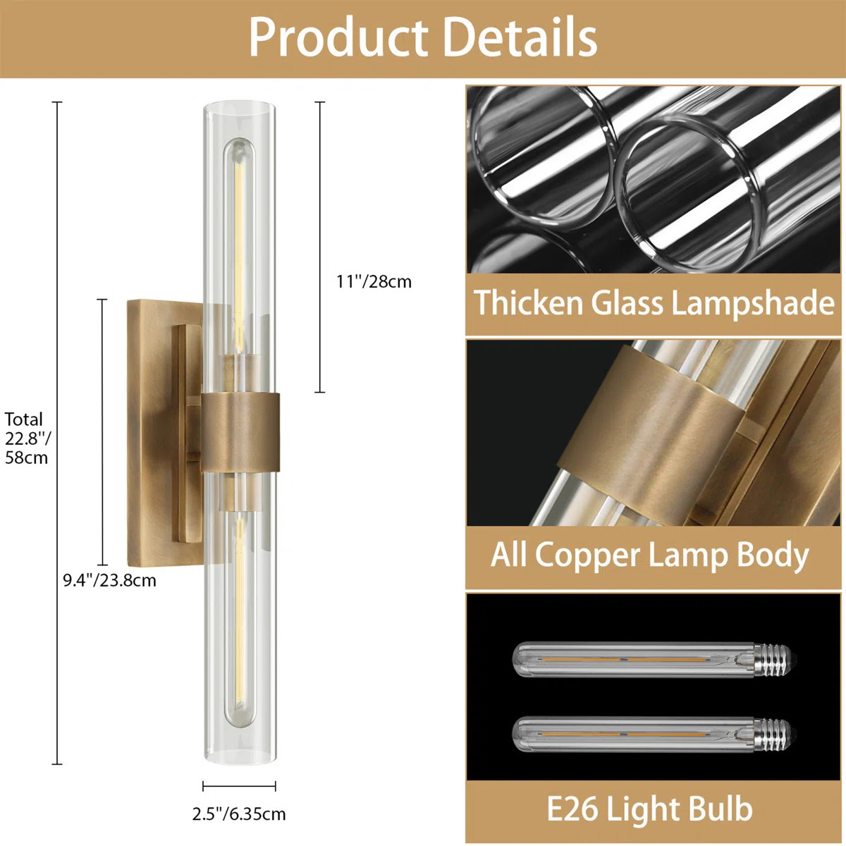 Zolee Luxury Brass Glass Wall Sconces ，Brass Wall Lights for Bathroom Vanity(Including Bulb) (S... | Wayfair North America