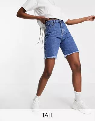 Missguided Tall longline denim shorts in blue | ASOS (Global)