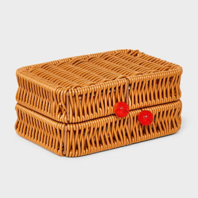 Picnic Style Faux Wicker Travel Jewelry Organizer - A New Day™ Brown/Orange: Polyurethane Storage Box, 18+ Age | Target