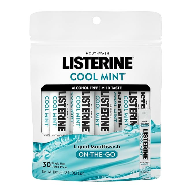 Listerine On-The-Go Cool Mint Alcohol Free Mouthwash Packets, Oral Rinse in Individual Packets Ki... | Amazon (US)