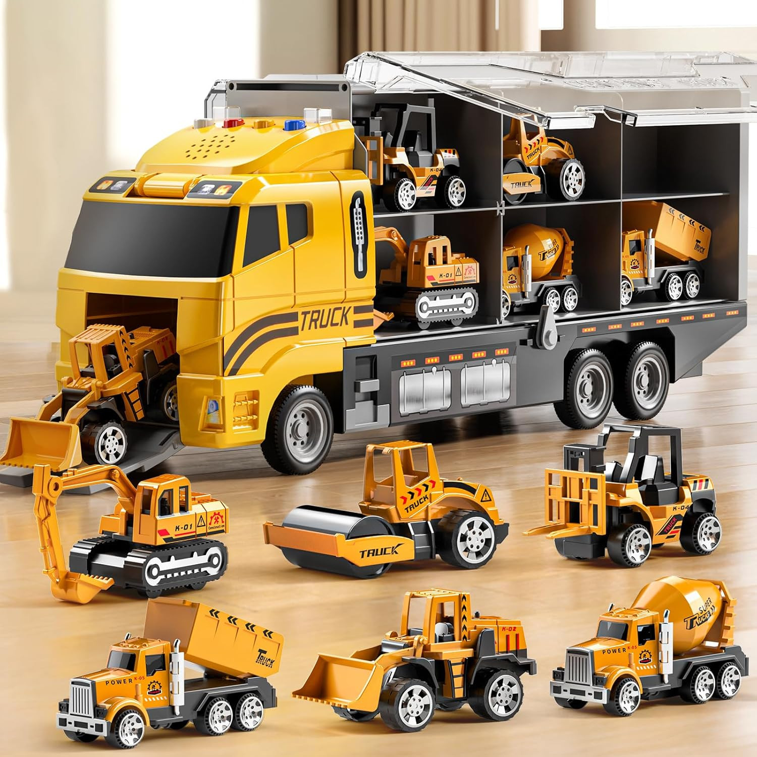 NIPLOOOW Kids Boys Construction Truck Vehicle Toy Set with Play Mat and Die-Cast Toy Car, Transport Carrier Truck for Kids 3-5, Birthday Gifts Toys for 3-8 Year Old Boys | Amazon (US)