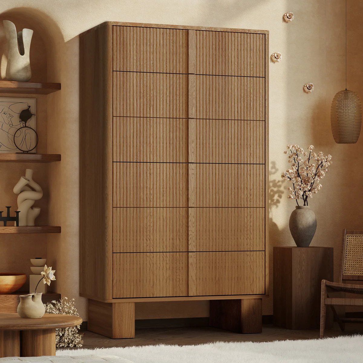 Fluted 6 Drawer Tall Dresser for Bedroom, 51” Modern Chest with Faux Marble Top, Wood Storage O... | Wayfair North America