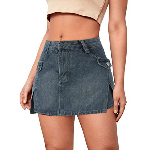 Jean Skirts for Women Y2k Denim Skirt Stretchy Mini Skirt with Pockets Cargo Skirt Skorts Y2k Skirt Country Concert Outfits | Amazon (US)