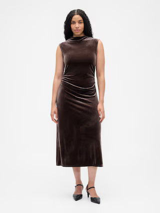 Ruched Velvet Mockneck Midi Dress | Gap Factory