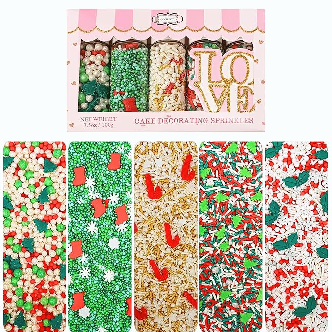 Confect Christmas Sprinkles | Christmas Sprinkles - Green White Gold Red Pearls I Christmas Tree ... | Amazon (US)