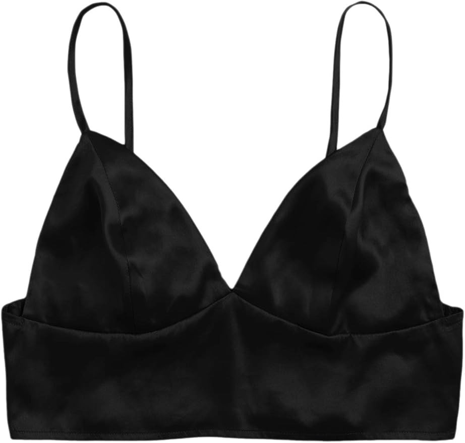Floerns Women's Spaghetti Strap V Neck Shirred Back Satin Bralette Cami Top | Amazon (US)
