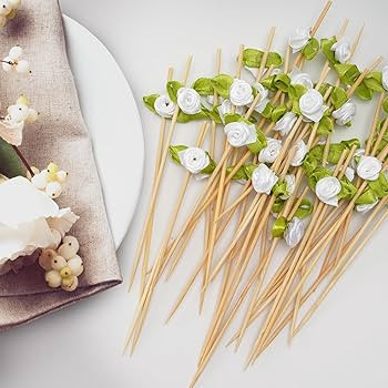 Minisland White Rose Flower Cocktail Picks, 4.7 Inch Long Bamboo Fancy Toothpicks for Appetizers,... | Amazon (US)