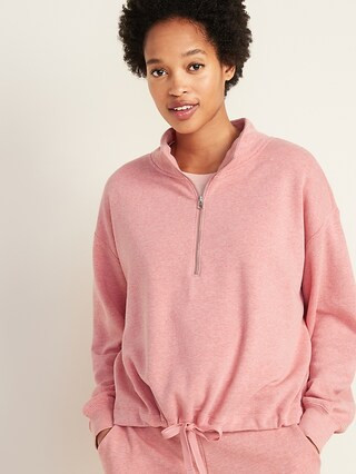 French Terry 1/4-Zip Drawstring-Hem Pullover for Women | Old Navy US