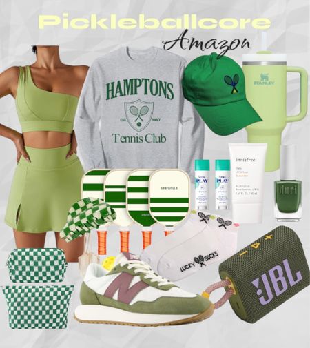 Pickle ball outfits, tennis outfits and accessories 




Pickleballcore, tennis skirt, workout outfit, new balance sneakers, amazon necessities, cosmetic bag, sunscreen protection, pickle ball paddles, tennis sweatshirt 