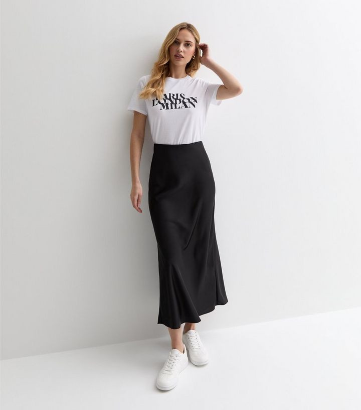 Black Satin Bias Cut Midi Skirt | New Look | New Look (UK)