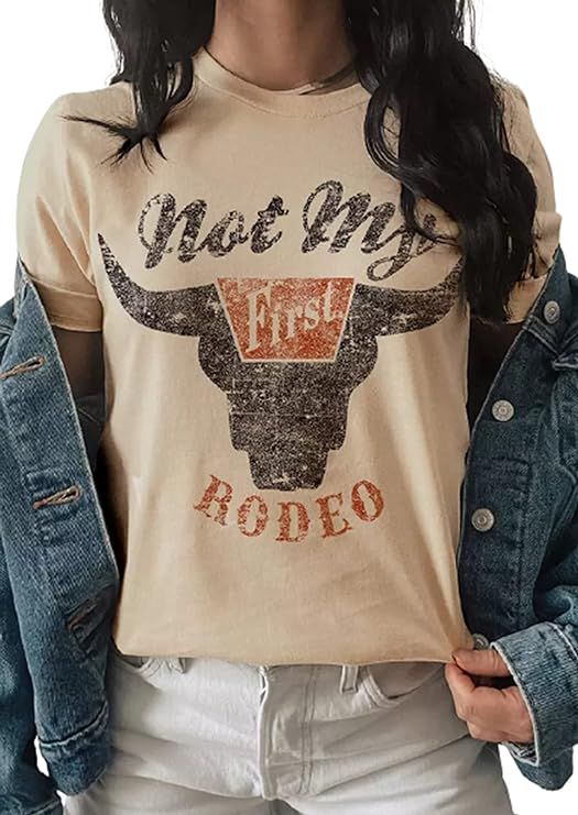 Wild Soul T-Shirt Women Vintage Western Bleached Tee Tops Boho Cow Skull Rodeo Shirt Western Cowg... | Amazon (US)
