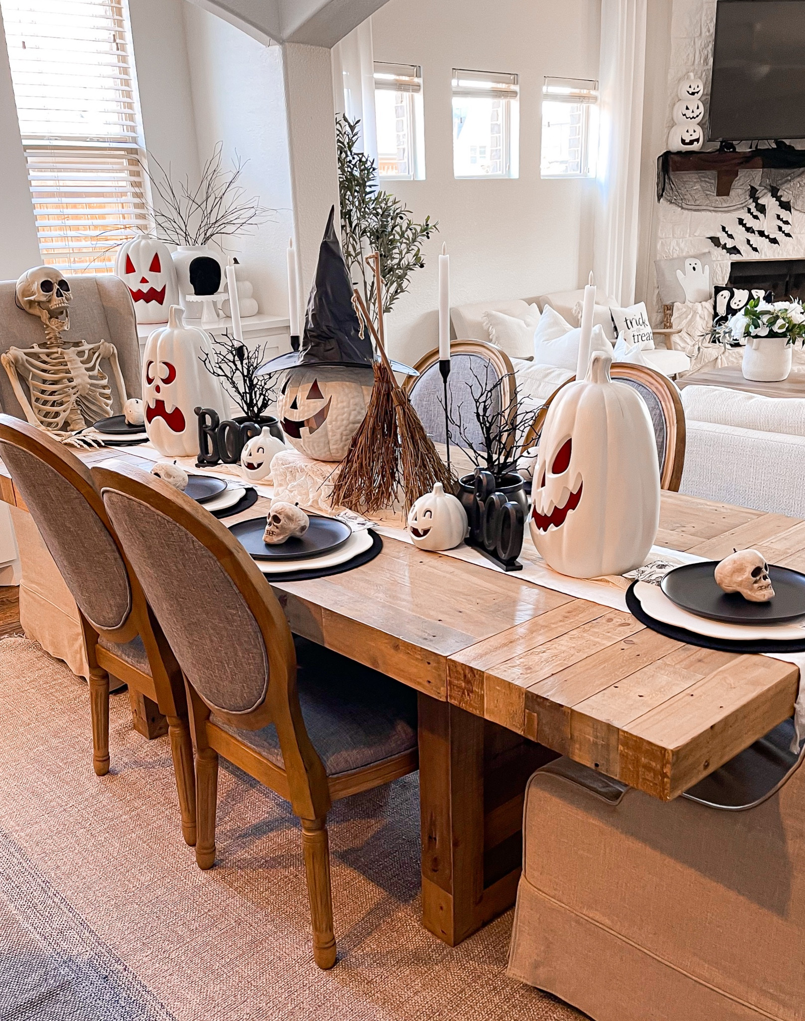 Last years Halloween tablescape! Im working on this years now! I have several tablescapes planned for this year!! I got the pumpkins from target and spray painted them white and I think they turned out perfect! 
Halloween decor - pumpkins - Halloween table - spooky table - skeleton - Halloween home 

#LTKhome #LTKsalealert #LTKSeasonal