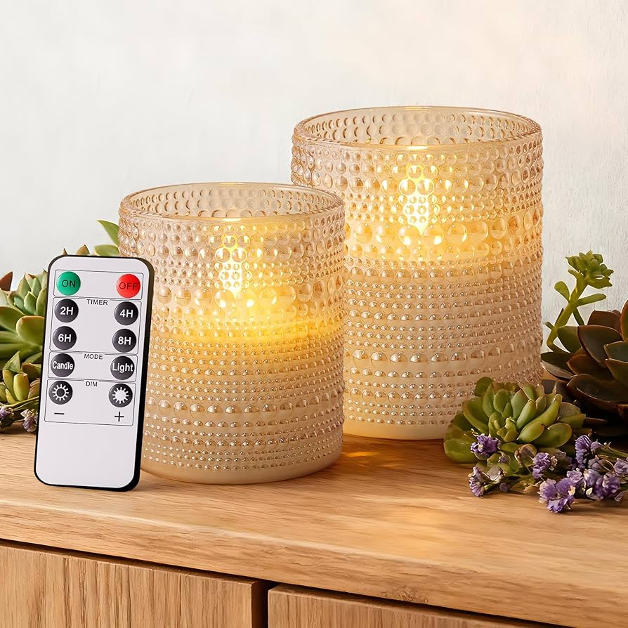 Gold Dotted Glass Real Wax Flameless Battery-Operated LED Pillar Candles | Amazon (US)